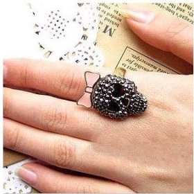 Min.order is $15 (mix order) Wholesale retro bow-knot skull  diamond ring, fashion jewelry, 2 colors jewellery jewelry 1067