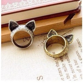 Minimál megrendelés 15 $ (mix sorrendben) Brand New Lovely retro aranyos macska fülét Ring Divat Ékszer, ujj gyűrű, 2 szín 1011