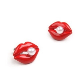 Min.order $15 (mix order )W88E2026 Stud Earring Women/Girl's Jewellery Earring Fashion earring Rhinestsone Red Mouth Pearl Sexy Earring Free Shipping 