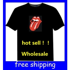 New DISCO dźwięku Miga Activated światło w górę iw dół LED EL T -Shirt H1716M wokół szyi, bezpłatną wysyłkę