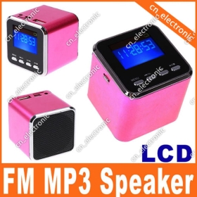 Mini Digital LCD MP3 Player Speaker FM Radio USB Disk Micro SD TF Card Rose Red