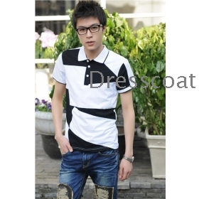 Summer wear new LiLing  han edition cultivate one's morality man spell  shirt collar color T-shirt man with short sleeves