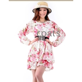 De nieuwe lente kleding trendy mooie meisje jurk han editie gebroken bloemknop zijden chiffon jurk show dunne lange mouw