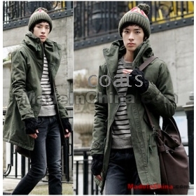 2011 men's new winter han edition fashion black LiLing British army green paragraph dust coat grows in coat coat