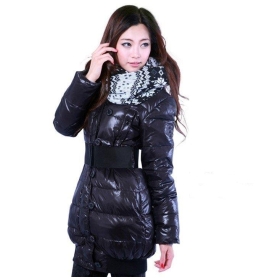 Women's Raccoon Fur Down Coat Lady Long Jacket Hood & Belt Winter Clothes Black             s68