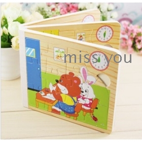 Cartoon wood book educational jigsaw puzzle books wooden inlay spelling book 200 g 