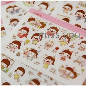 MOMO South Korea lovely little girl PVC transparent mobile phone sticker/diary stick/cartoon stickers (2 zhang into) C030 