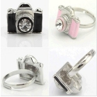 Free Shipping+100pcs/lot Cute Korean Fashion Ring Exquisite Rhinestone Camera Retro adjustable girl Rings