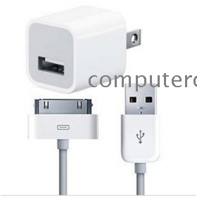 FreeShipping10PCS/lot Ultra-Mini USB Power Adapter/Charger with USB Data + Charging Cable for All//ipod /iG/3G/3GS/4G/4GS
