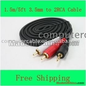 FreeShipping 3.5mm to 2* RCA cable 2 RCA Stereo to 3.5mm Jack Plug Adapter Cable 5 ft 1.5m