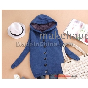 Han edition loose women's new winter long money in even cap sweater cardigan and hair coat