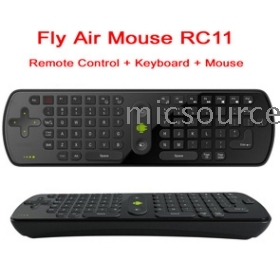 Envío libre 3 en 1 RC11 Fly Air ratón 2.4G Mini Teclado Ratón Mando a distancia inalámbrico con el giroscopio para Android 4.0 Google TV de la caja IPTV de la mini PC MK802