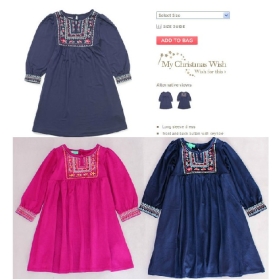 MONSOON Children girls dresses Round neck chic embroidered long-sleeved dress clara Dress 2-12 years