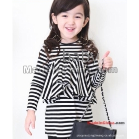 baby girl (black and white striped dress) long-sleeved dress new fashion lady baby