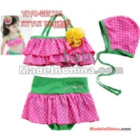 Girls swimsuit 3-piece swimming suit. girls bikini  Rose flowers swimsuit + swimming hat suit.beachwear bathing suits.Free shipping kids swimsuit suits #6822 