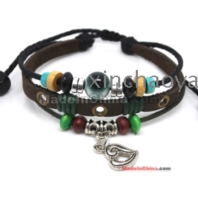 Free shipping adjustable leather cord bracelet Unisex china handmade genuine leather bracelet cowhide and hemp A0498 