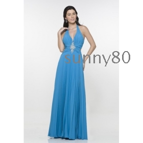 Custom-made Sexy Chiffon Prom Sleeveless Halter Floor-length V-neck Evening Dresses/Christmas Party Dresses/Bridesmaid Dress/Bride Dresses/Formal Dresses+Free Shipping+Any Size and colors_Sunny80 1278