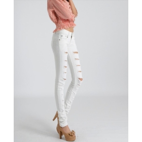 free shipping Women beggars candy colored jeans worn a hole in significant thin pants 