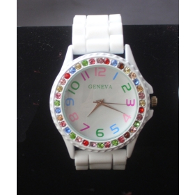 Silicone Strap Watch/Crystal Rhinestones,2012 USA,Hotsale Women Watch,Geneva new style watch,School,Garty,Gif watch,mix 9Colors