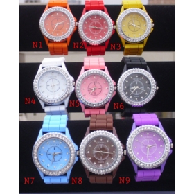 Wholesale 30Pcs/lot DHL Freeship,Fashion Rhinestone Women Analog Wristwatch,Silicone Quartz sports watch,Mix colors and items