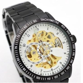 Darmowa wysyłka IK zegarek męski zegarek mechaniczny automatyczny dwustronny wydrążony z czarnym zegarek ze stali człowiek biznesu tabeli