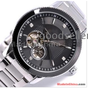Free shipping man watch South Korea fashionable transparent hollow out automatic mechanical watch full steel perspective with fashion watch male table