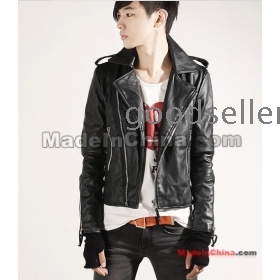 Free shipping men's clothing brief paragraph inclined zipper skin coat man leisure leather motorcycle leather jacket and big turndown han edition of cotton