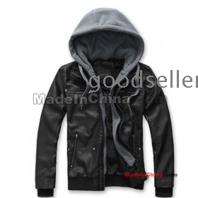 Free shipping 2011 new black leather jacket man even cap leather short money men's leather motorcycle. 280