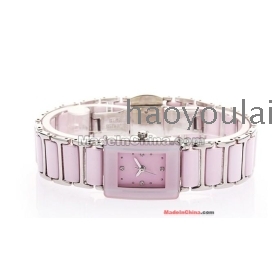 Envío libre princesa diamante rosa de cerámica cuarzo de la manera del reloj de manera del reloj tabla femenina