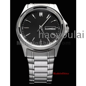 Free shipping  steel belt calendar week man watch MTP-1239 D-1 A / 7 A black and white and dichroma   tic     