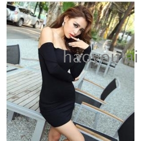 2012 summer wear women's SEX club with a new word brought sexy dew shoulder black skirt tight dress