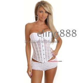 freeshipping  Sexy Burlesque / Moulin Rouge Polka Spot Corset Fancy Dress Hen Outfit G878 white size S-XL