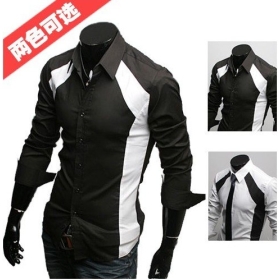 Free shipping  New Men's Shirts Slim Sexy Stylish Color Patched Casual Shirts Color:black white Size:M,L,XL 