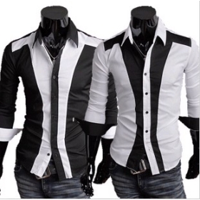 Parfait piquer les hommes des hommes cultivant chemise à manches longues de couleur de charme de chemise Casual chemise ML XL XXL Noir, Blanc