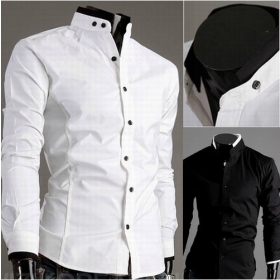 Camisas masculinas Mens camisas ocasionais dos homens camisas de vestido elegante Slim Fit camisas preto, branco Tamanho: M- XXL