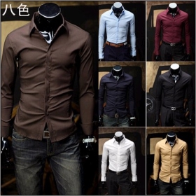 Gratis verzending Heren kleding Lange mouwen Slim Casual Shirt Cover knoopsluiting designshirts 8 kleuren ML XL XXL