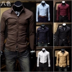 Free shipping Mens apparel Long-sleeve Slim Casual Shirt Cover placket designshirts 8 colors M L XL  