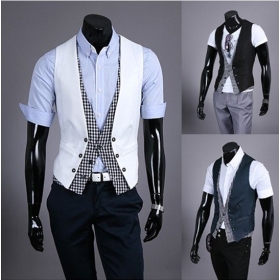The casual slim fit stylish plaid leave two men's vest 3 button 3 colors size M L XL 