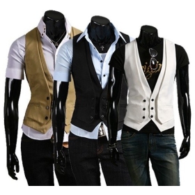 Korean jacket Slim temperament sportsman interpretation of the false two design men's vest 3 colors size M-XL 