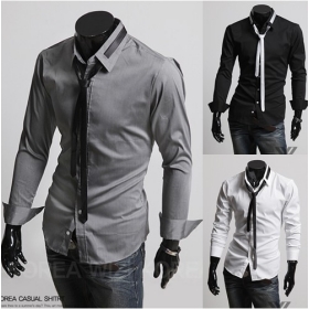 Free Shipping New Men's Shirts,Casual Slim Fit Stylish Dress Shirts(With a tie as gift ) Color:Gray,White,Black Size:M-XXL 