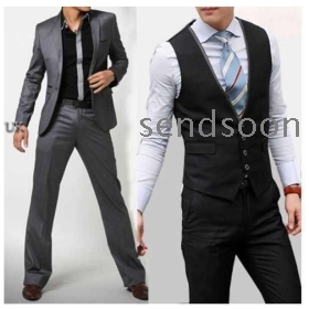 free shipping men's suit college style suits fashion casual ONE buttons suit solid color black/grey suit+pant+vest, SU16