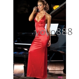 Gratis levering Ladies Sexy Lingerie Red Party Long Dress Aftenkjole Undertøj Fancy Dress Costume L615