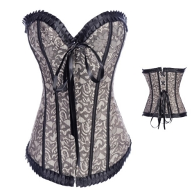 Ladies Sexy Lingerie Gray  Up Moulin Rouge Burlesque Basque Corset  Fancy Dress A2805  S--XXL