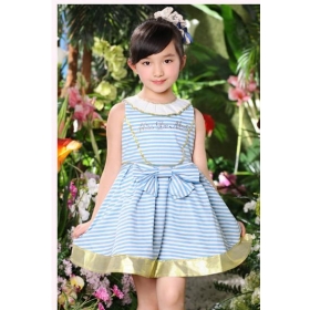 Miss fashionable children's clothes 2012 summer wear new blue hot girls drill stripe vest skirt dress  