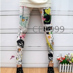 30pcs/lot+ Free Shipping 2012 new Fashion Slim cotton spray paint graffiti color ink leggings, butterfly sunflowers pantyhose 