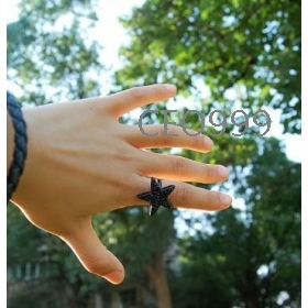 500pcs/lot + Free de la joyería de la manera coreana del envío , estrella de cinco puntas anillo de dedo abierto negro , 7 g