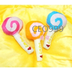 50pcs/lot+ Free Shipping Lovely plush Lollipop pet toys, dogs and cats BIBI voice toys, 15*8CM ,20g, 3-color 