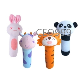 50pcs/lot+ Free Shipping BIBI rattles lovely animal hand grasp stick, plush finger puppets,babies toy 