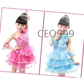 Free Shipping Children's stage performance clothing, girls dressing up costumes,sequined dance dress,Latin skirt,dance skirt 