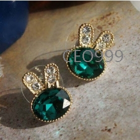 2012 South Korea crystal clear emerald, cute rabbits earrings, alloy earrings,Valentine's Day gift  Free Shipping 
